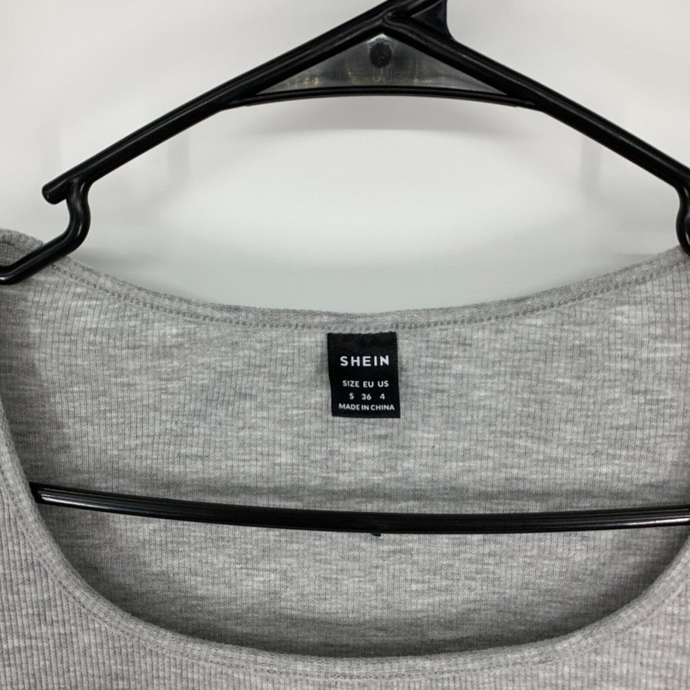 Shein Dress Gray Bodycon Mini Drawstring Side Long Sleeve - Picture 4 of 10